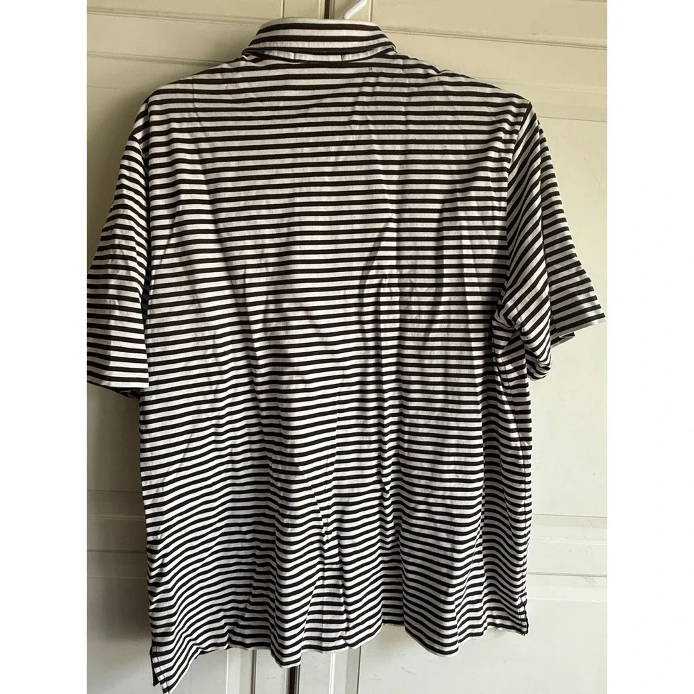 Ralph Lauren Brown White Striped Pima Cotton Polo Shirt Mens XXL Pocket Logo
